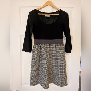 Emmelee for F.C. Black and Gray Houndstooth Long Sleeve Dress Wool Blend Size S